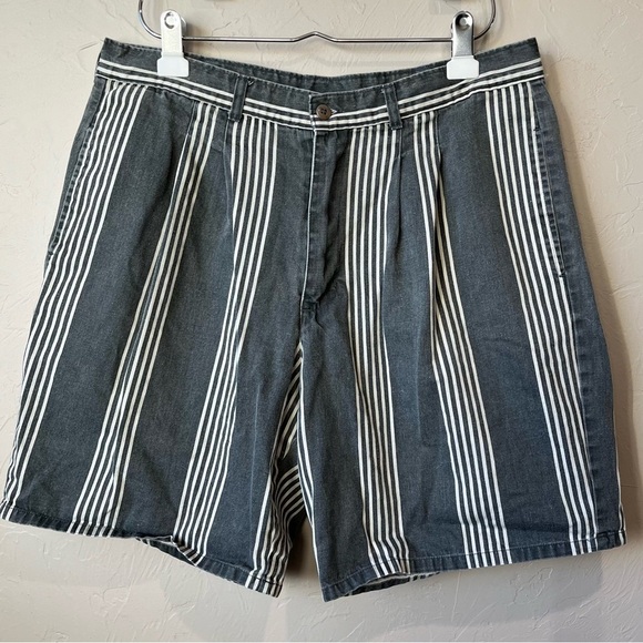 Vtg Men’s Pleated Shorts Stripe Y2K Loose Long preppy academia hipster fisher - Picture 1 of 8
